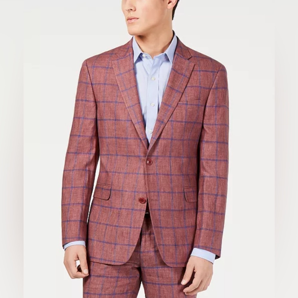 Tommy Hilfiger Modern-Fit Brick/Blue Windowpane Suit Jacket 40R - NWT